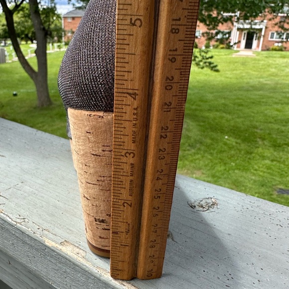 STUART WEITZMAN Metallic Sparkle Silver Gold Cork Wedge Platform Peep Toe Leathe - Picture 14 of 14